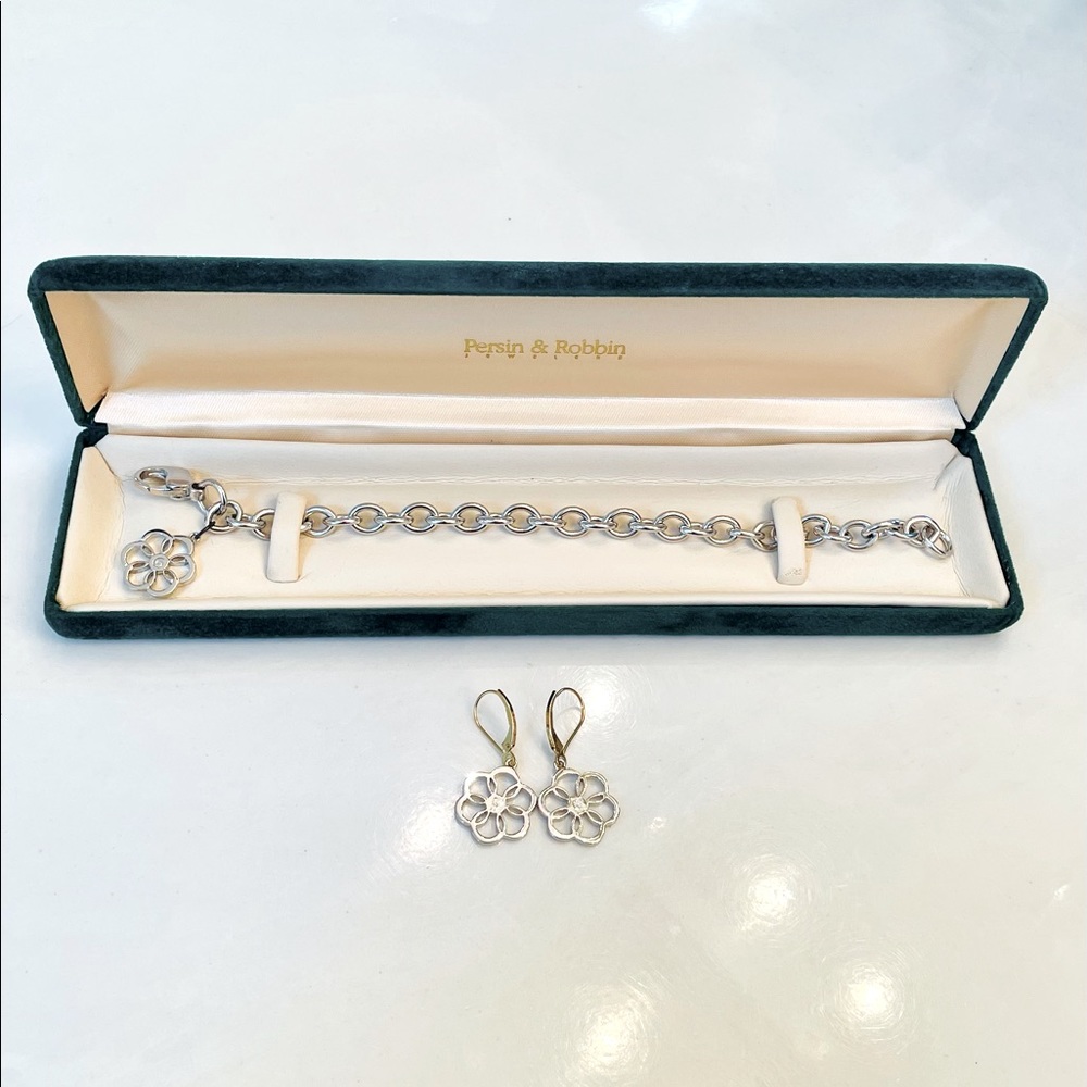Sterling Silver .925 Matching Flower Bracelet & Earrings - Brand New, Never Worn